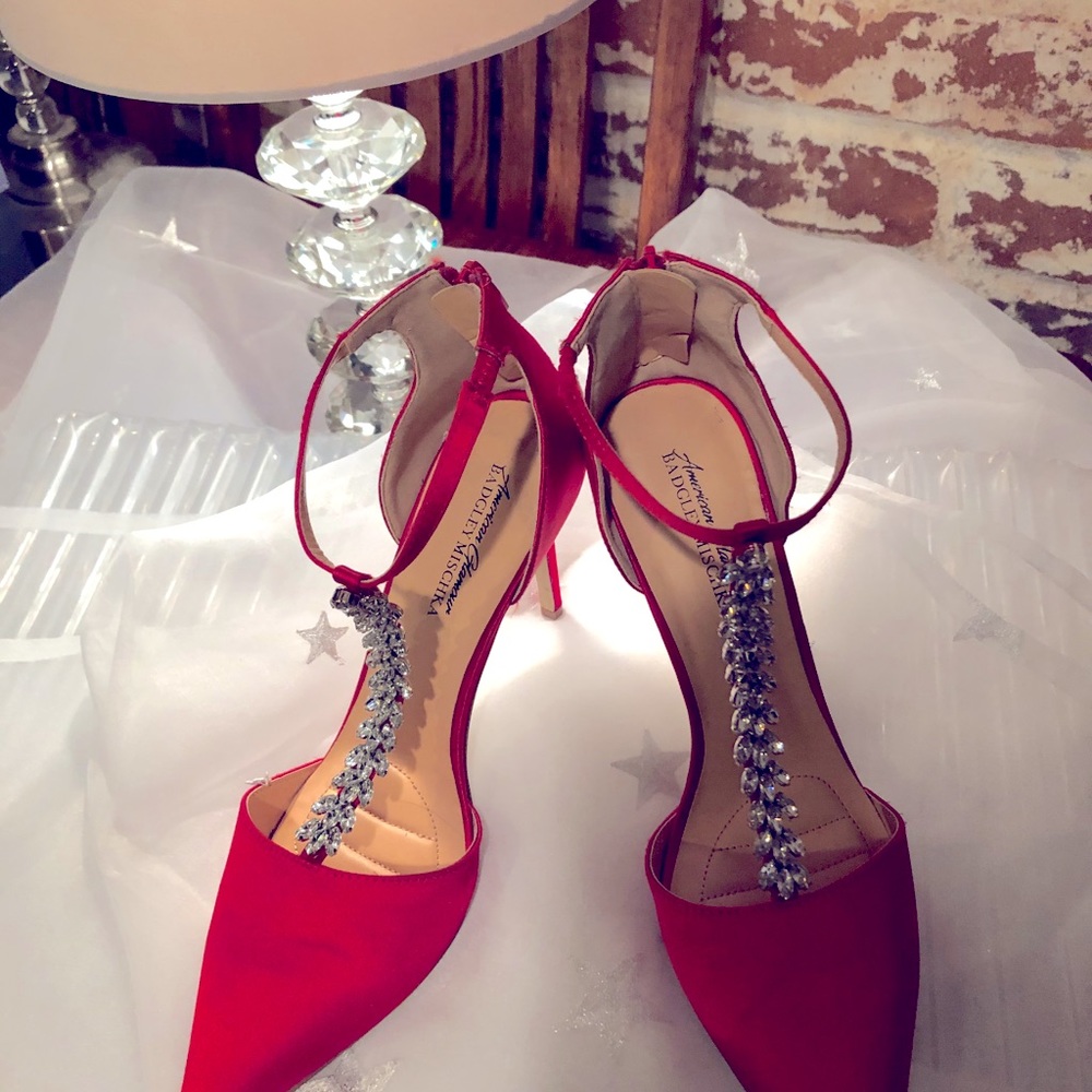 Satin red w/ Rhinestones evening shoes